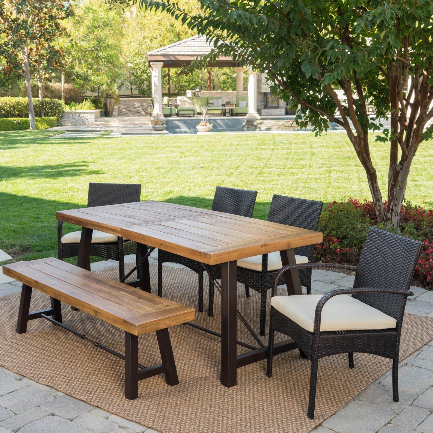 Set da pranzo in legno Betsys da esterno da 6 pezzi di Christopher Knight Home