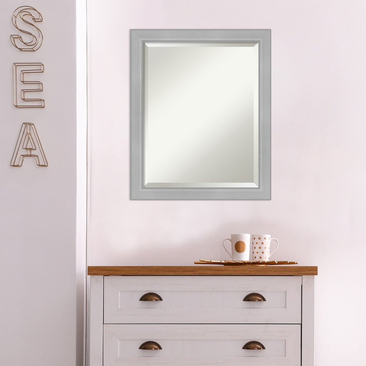 Specchio da parete per bagno bisellato - Cornice in nichel spazzolato Vista