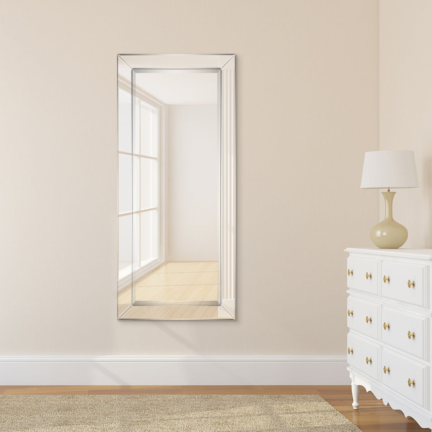 Specchio da parete rettangolare smussato trasparente HD per bagno, toeletta, specchi da camera da letto, 3 misure