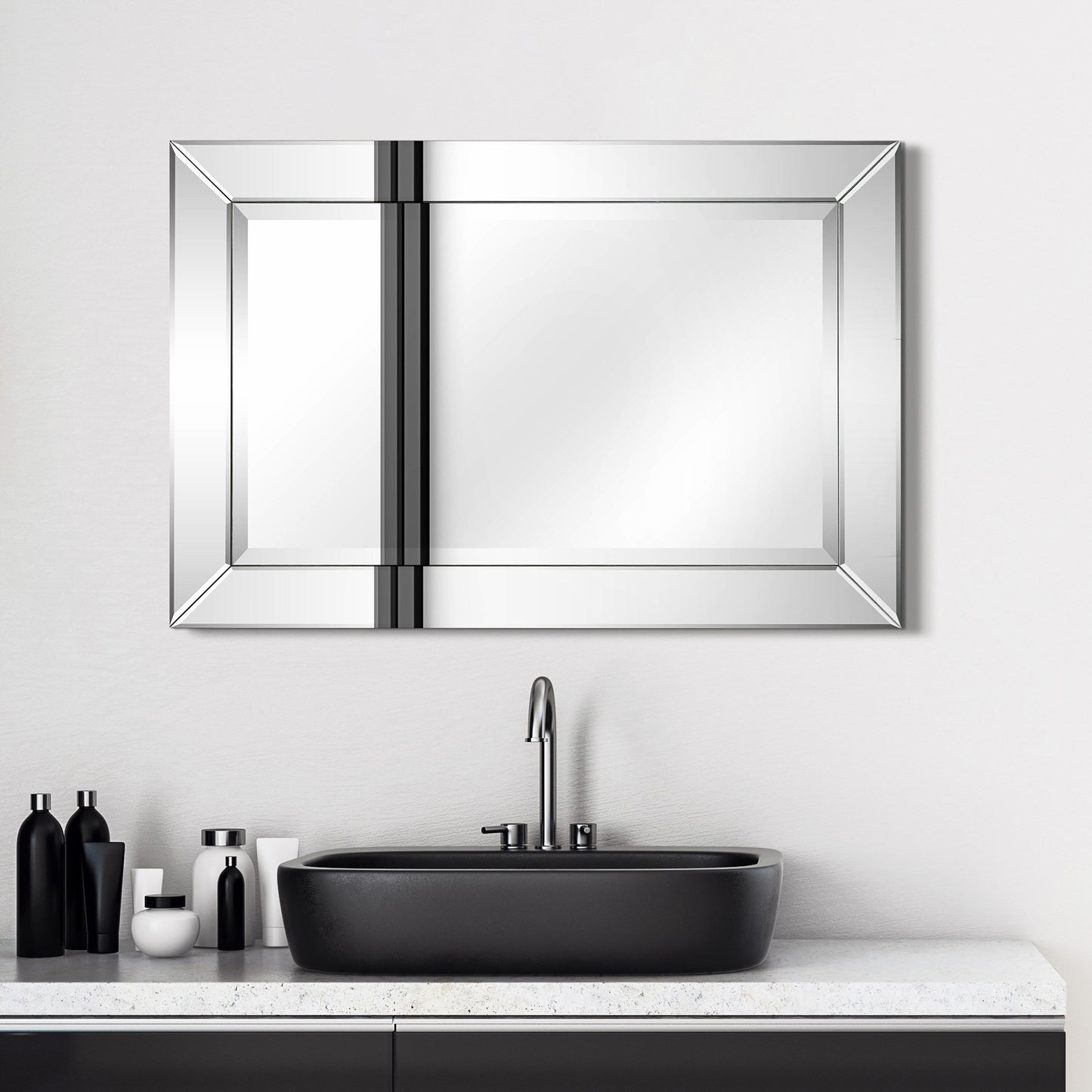 Specchio da parete rettangolare smussato trasparente HD per bagno, toeletta, specchi da camera da letto, 3 misure