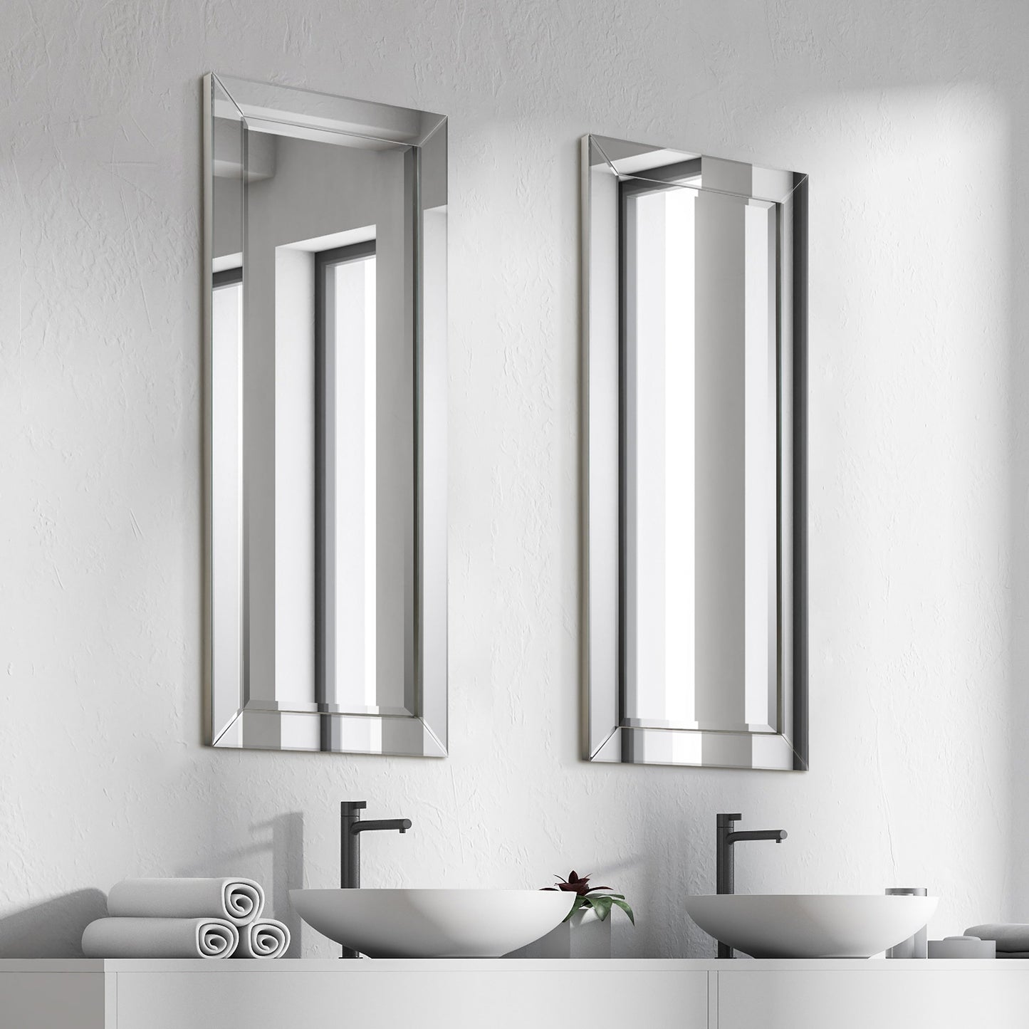 Specchio da parete rettangolare smussato trasparente HD per bagno, toeletta, specchi da camera da letto, 3 misure