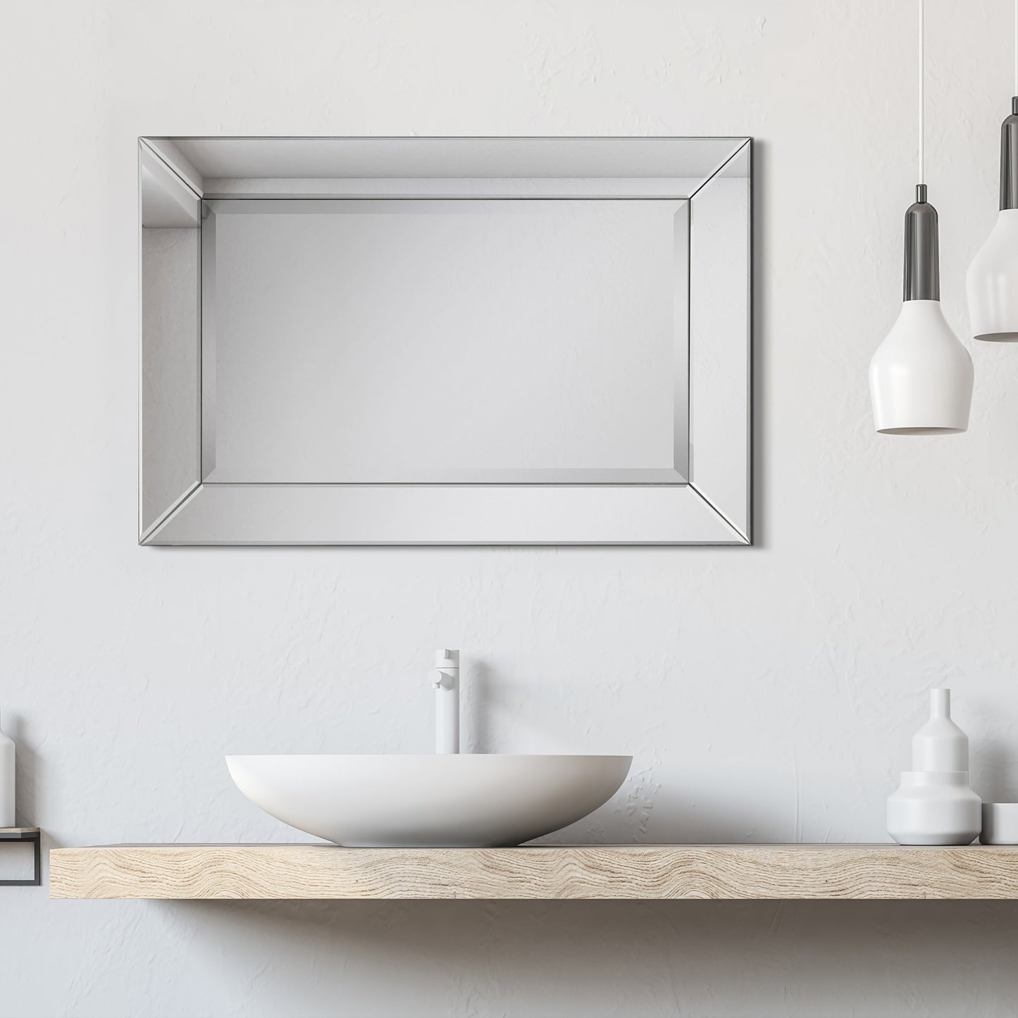 Specchio da parete rettangolare smussato trasparente HD per bagno, toeletta, specchi da camera da letto, 3 misure