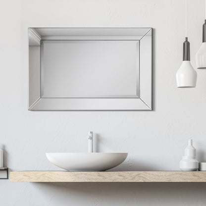 Specchio da parete rettangolare smussato trasparente HD per bagno, toeletta, specchi da camera da letto, 3 misure