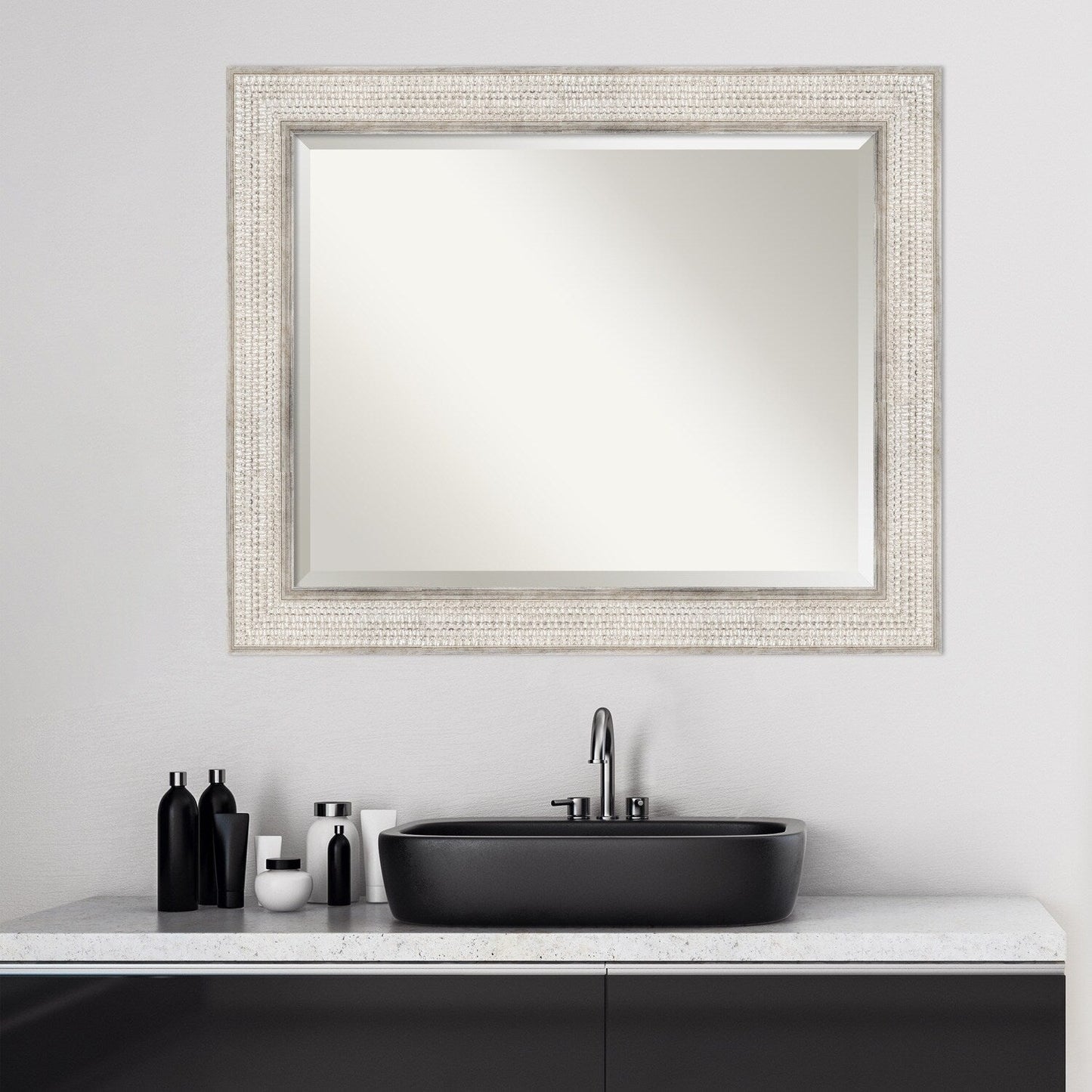 Specchio da parete per bagno in legno bisellato - Cornice Trellis Silver - Trellis Silver