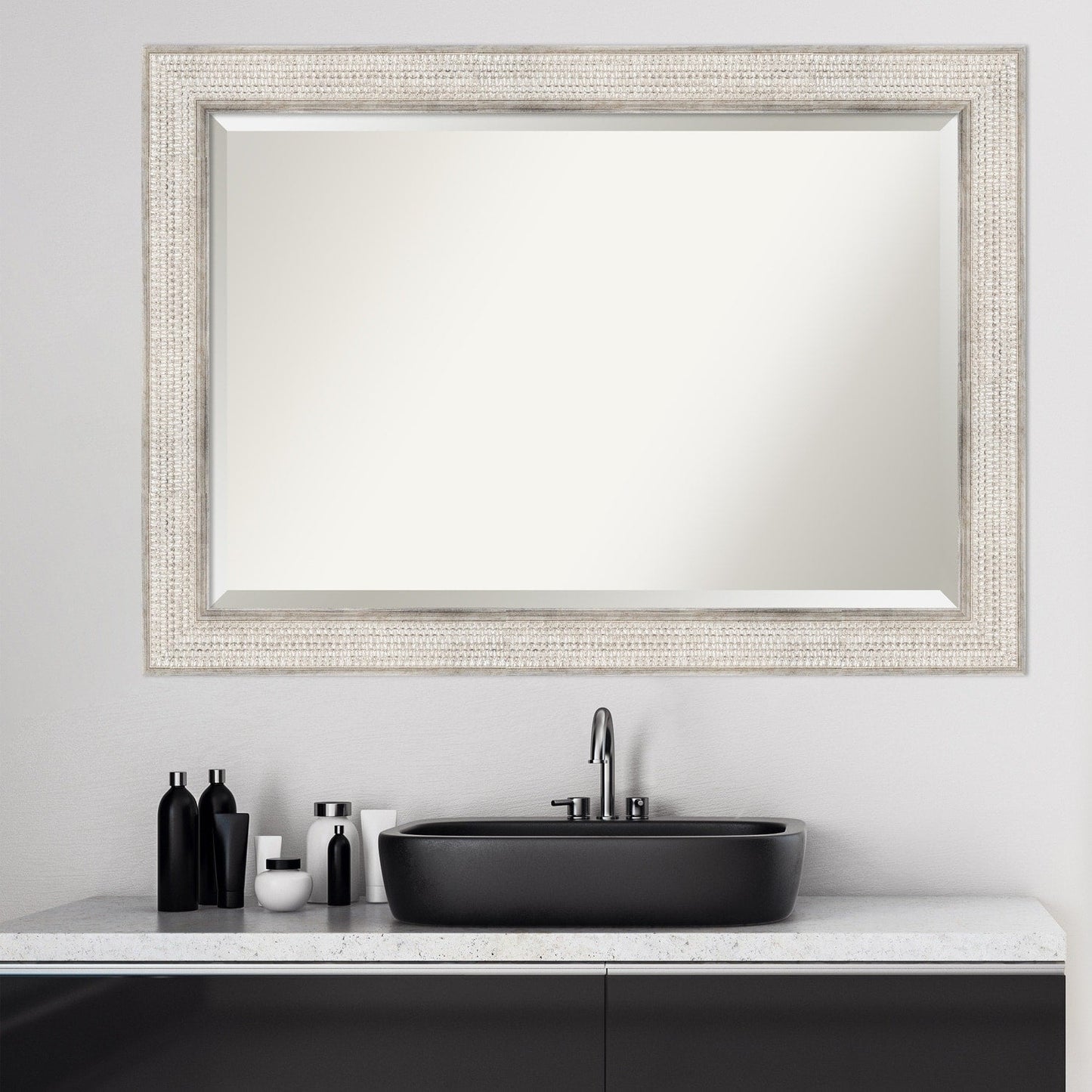 Specchio da parete per bagno in legno bisellato - Cornice Trellis Silver - Trellis Silver