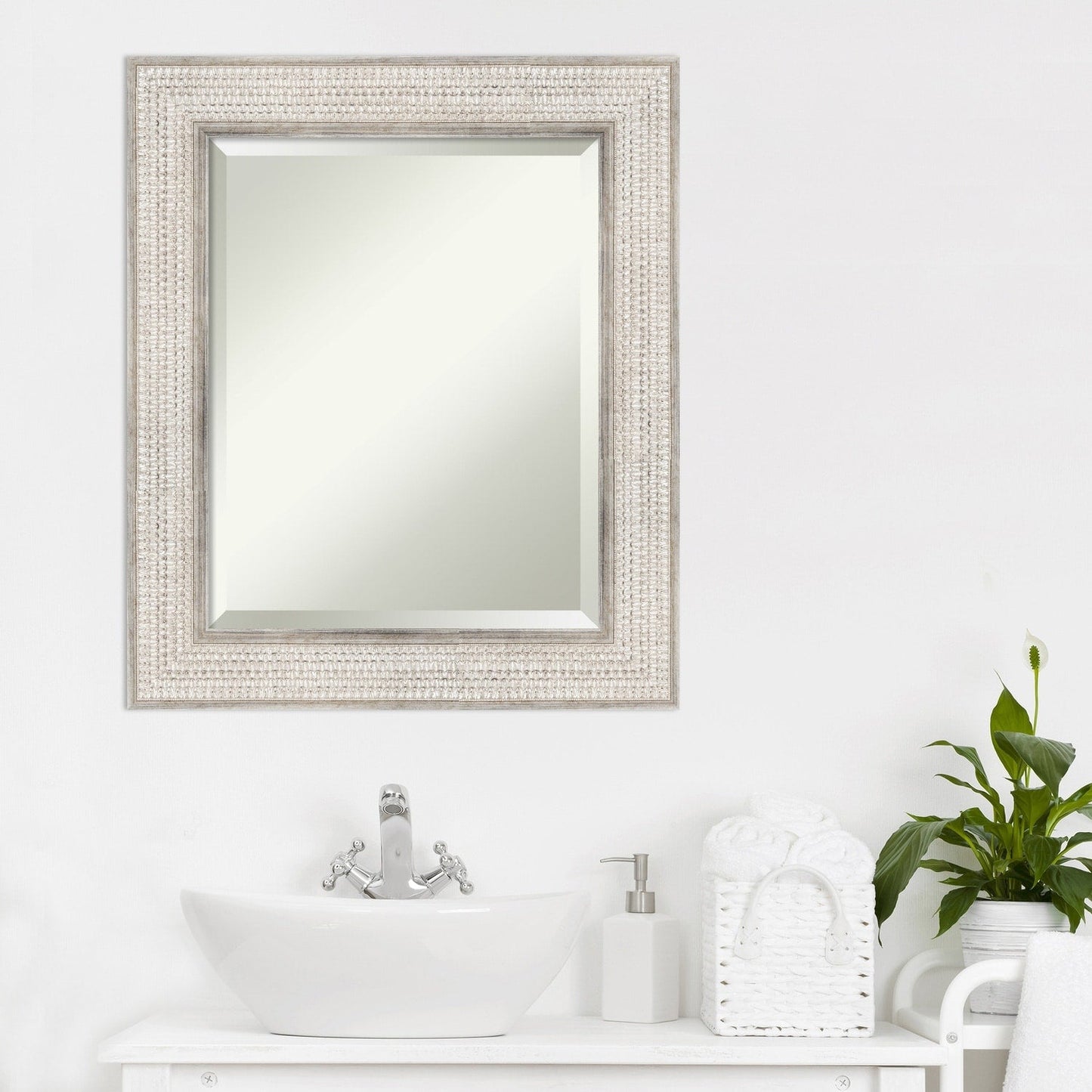 Specchio da parete per bagno in legno bisellato - Cornice Trellis Silver - Trellis Silver