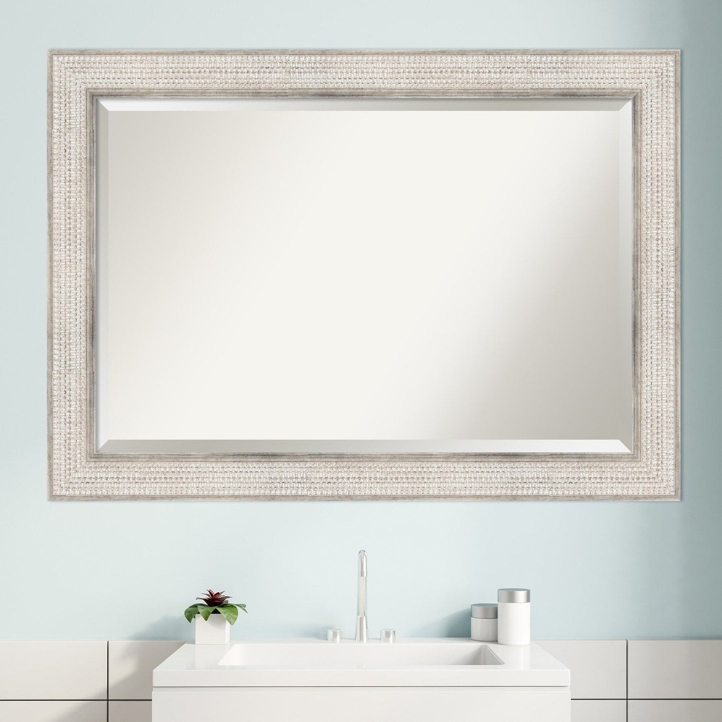 Specchio da parete per bagno in legno bisellato - Cornice Trellis Silver - Trellis Silver