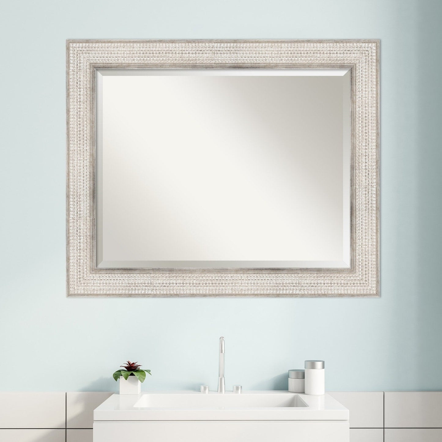 Specchio da parete per bagno in legno bisellato - Cornice Trellis Silver - Trellis Silver