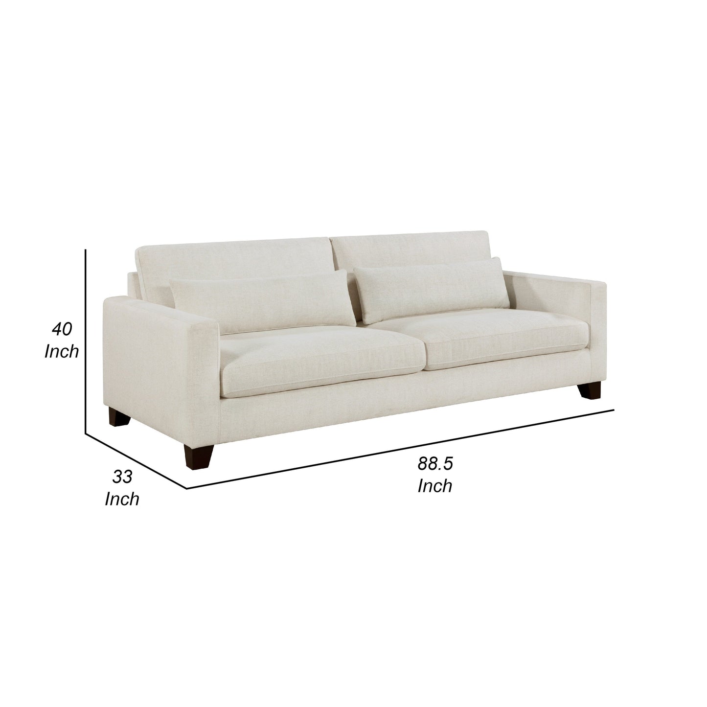 Divano Bior, 2 cuscini lombari, tessuto avorio, 89 pollici, design moderno