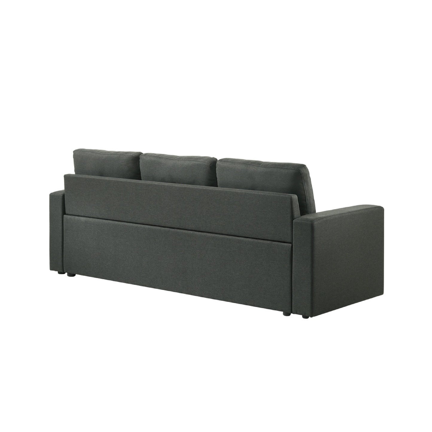 Divano letto estraibile Biry, cuscini trapuntati, tessuto grigio scuro