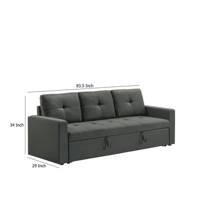 Divano letto estraibile Biry, cuscini trapuntati, tessuto grigio scuro