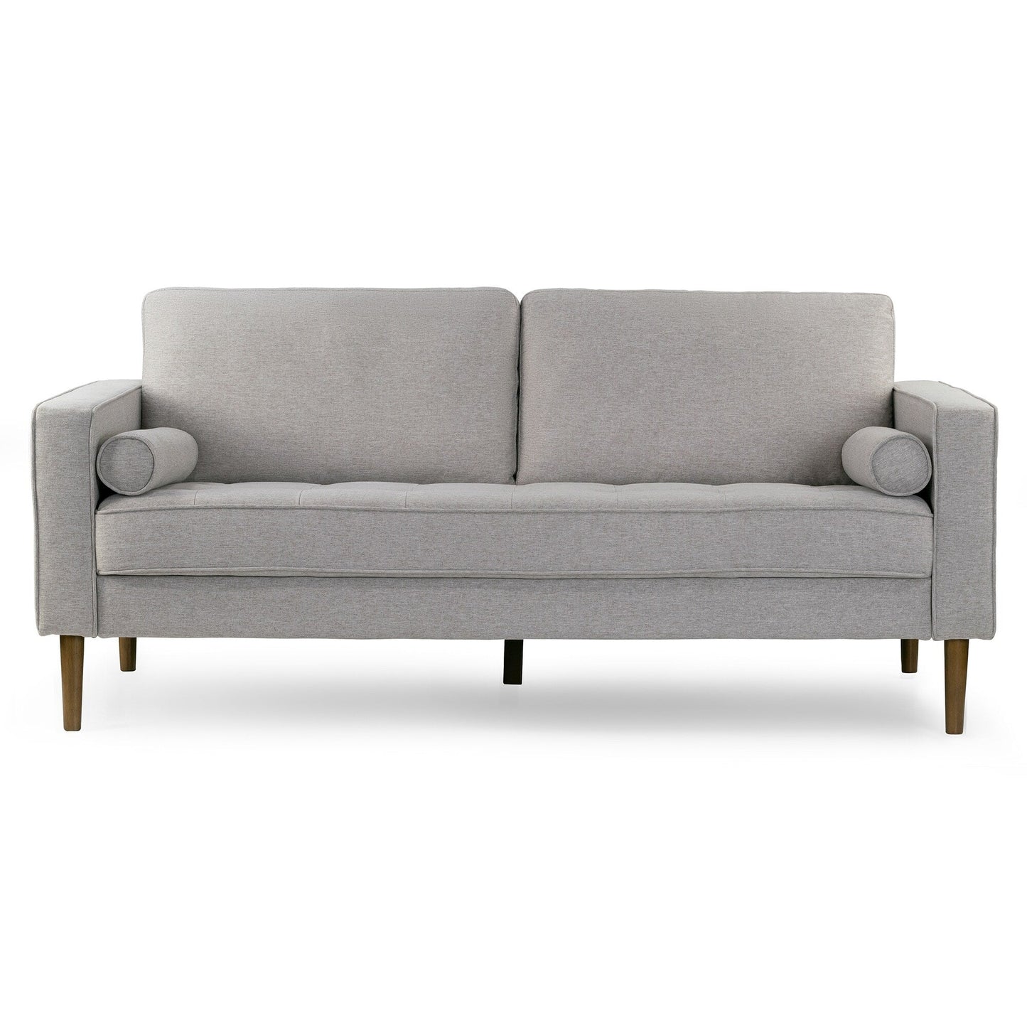 Divano in tessuto trapuntato Bisera beige con gambe in legno di noce