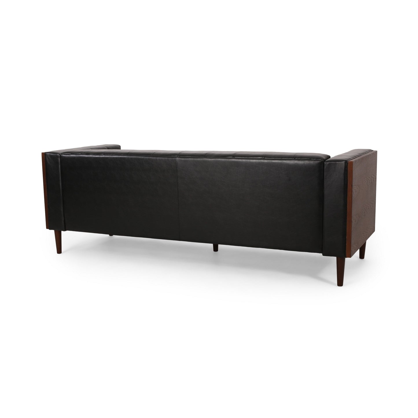 Divano Biya, 90 pollici, Chesterfield capitonné in similpelle nera, 2 cuscini