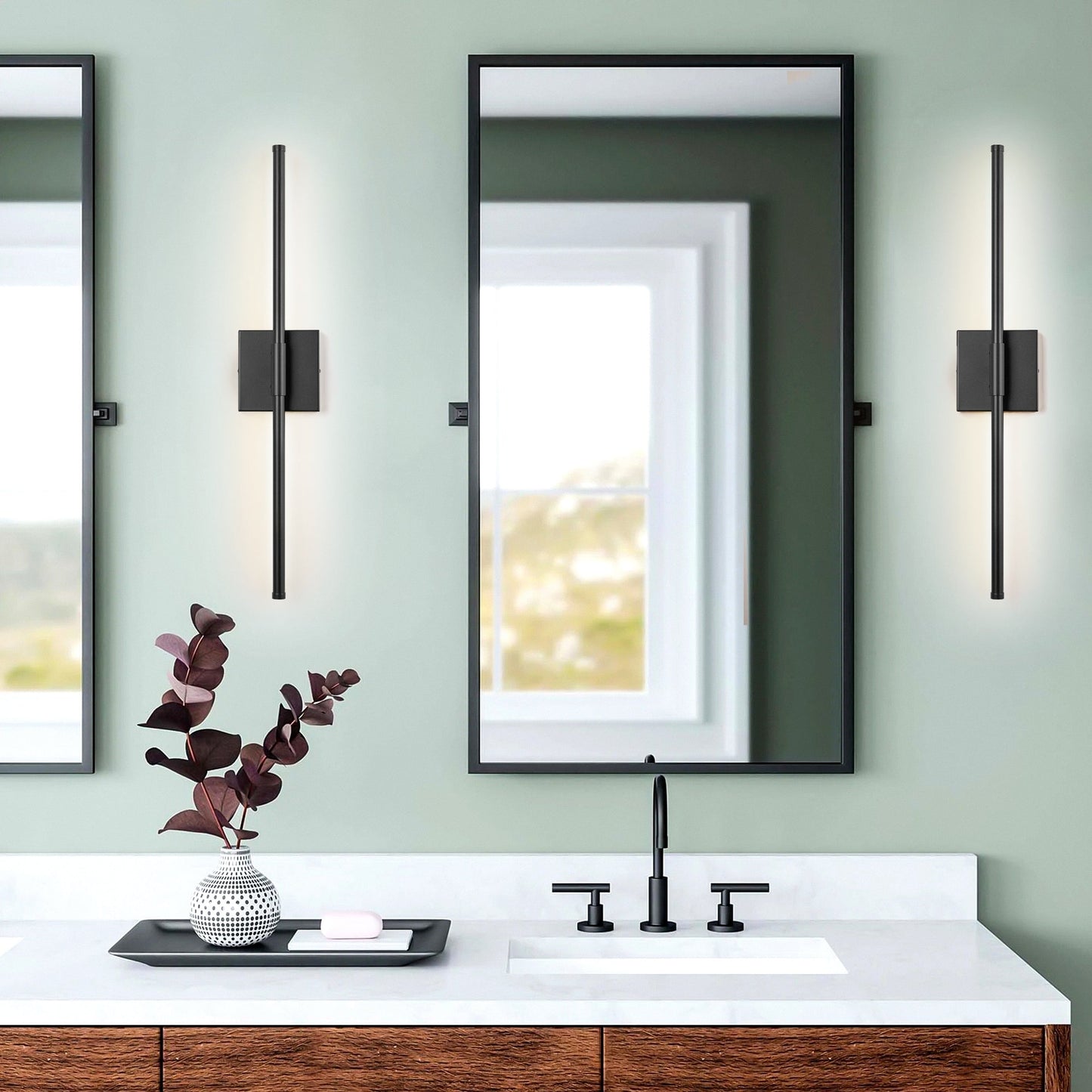 Applique da parete moderna a striscia lineare lunga nera/oro/nichel, dimmerabile, con luce LED per il bagno