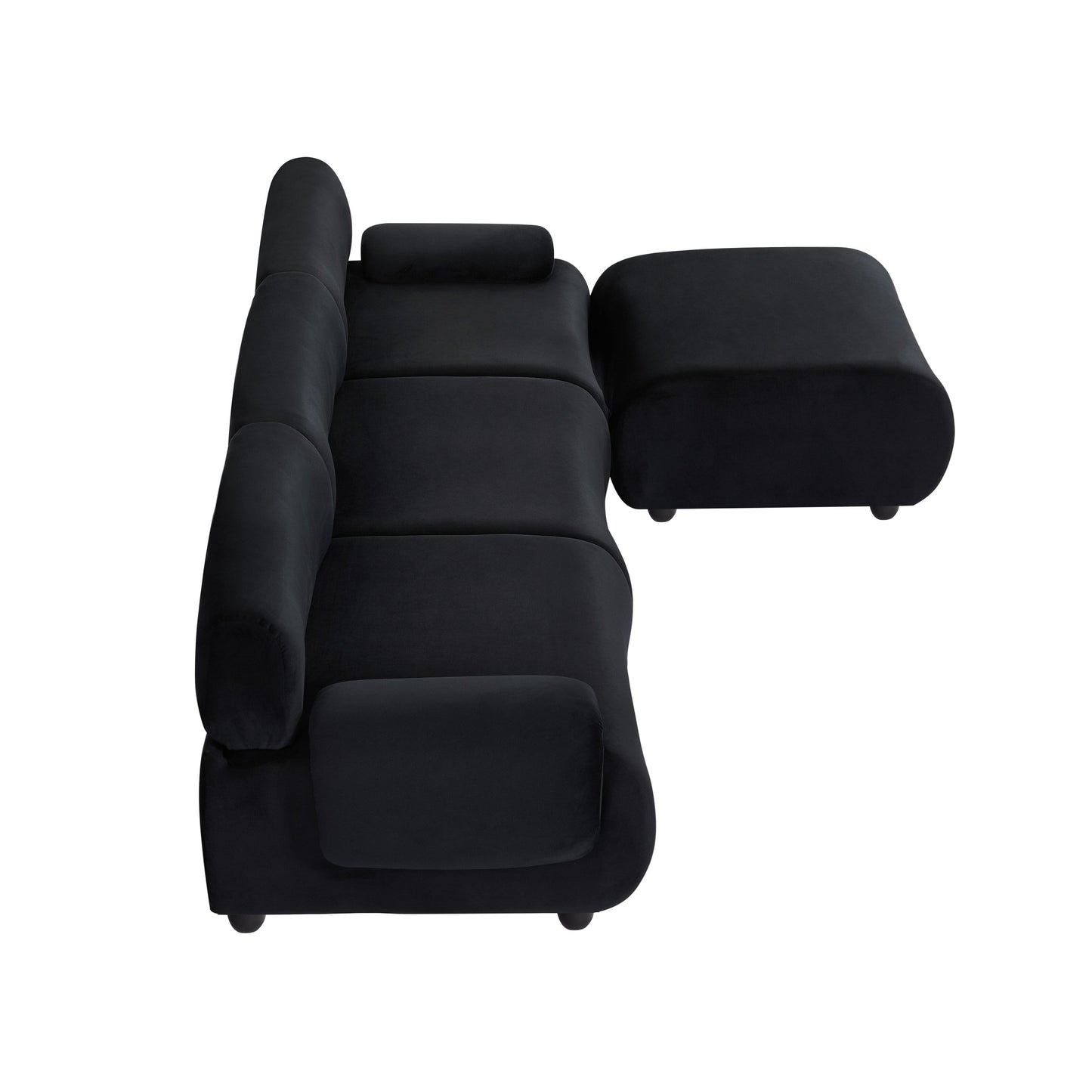 Divano componibile modulare grande a 3 posti Black 105 con pouf mobile, seduta profonda e struttura in legno massello