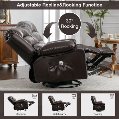 Poltrona reclinabile girevole a 360° nera con massaggio vibrante, riscaldamento, tasche laterali, porta USB e doppio portabicchieri