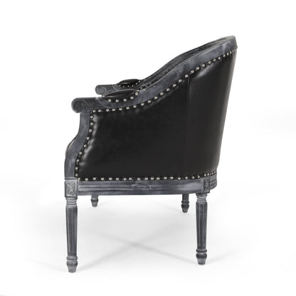 Divano a due posti in similpelle nera da 49,5 pollici con gambe tornite e borchie per soggiorno