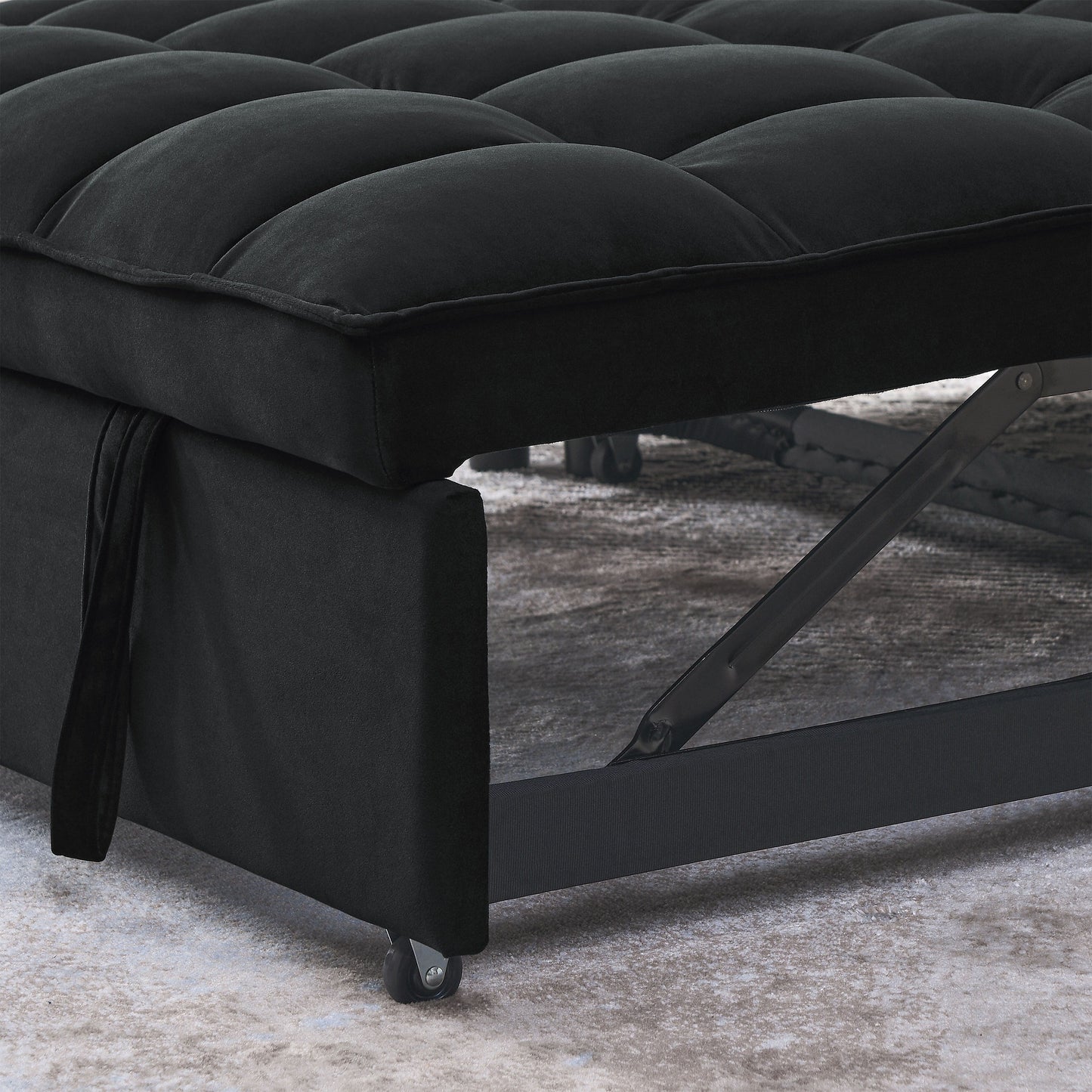 Divano letto estraibile 3 in 1 in velluto nero da 53,94 pollici con due tasche laterali e schienale regolabile per soggiorno