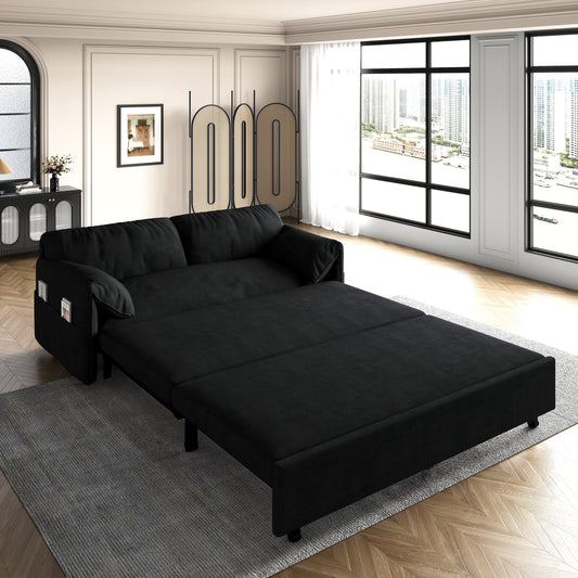Divano letto estraibile 3 in 1 in velluto nero da 63,8 pollici con contenitore laterale per soggiorno