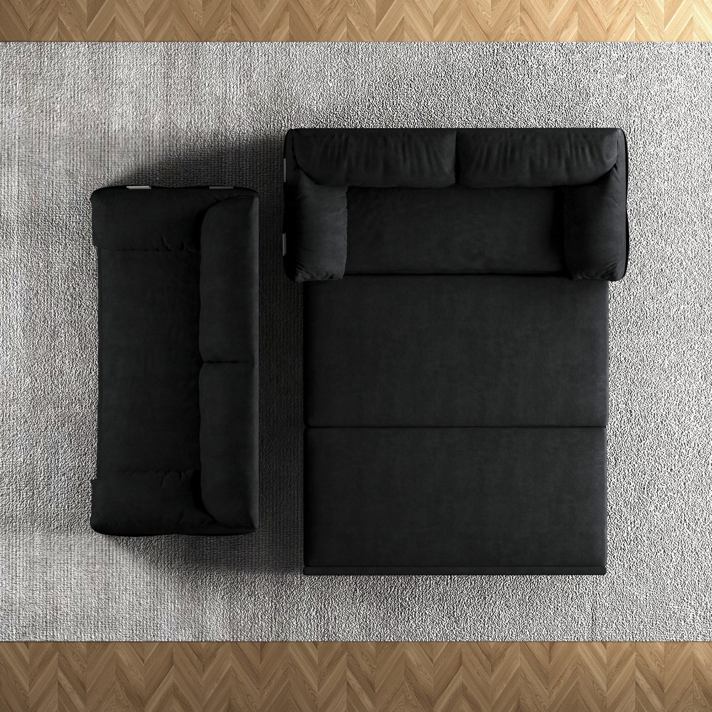 Divano letto estraibile 3 in 1 in velluto nero da 63,8 pollici con contenitore laterale per soggiorno