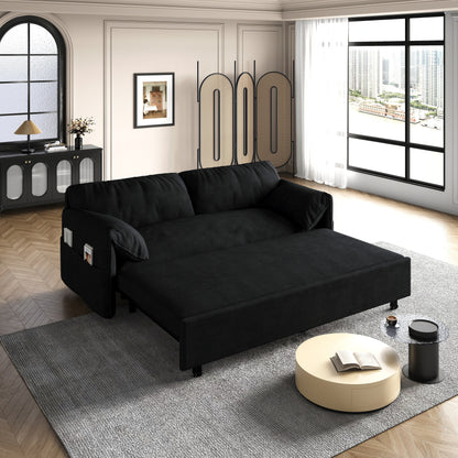 Divano letto estraibile 3 in 1 in velluto nero da 63,8 pollici con contenitore laterale per soggiorno