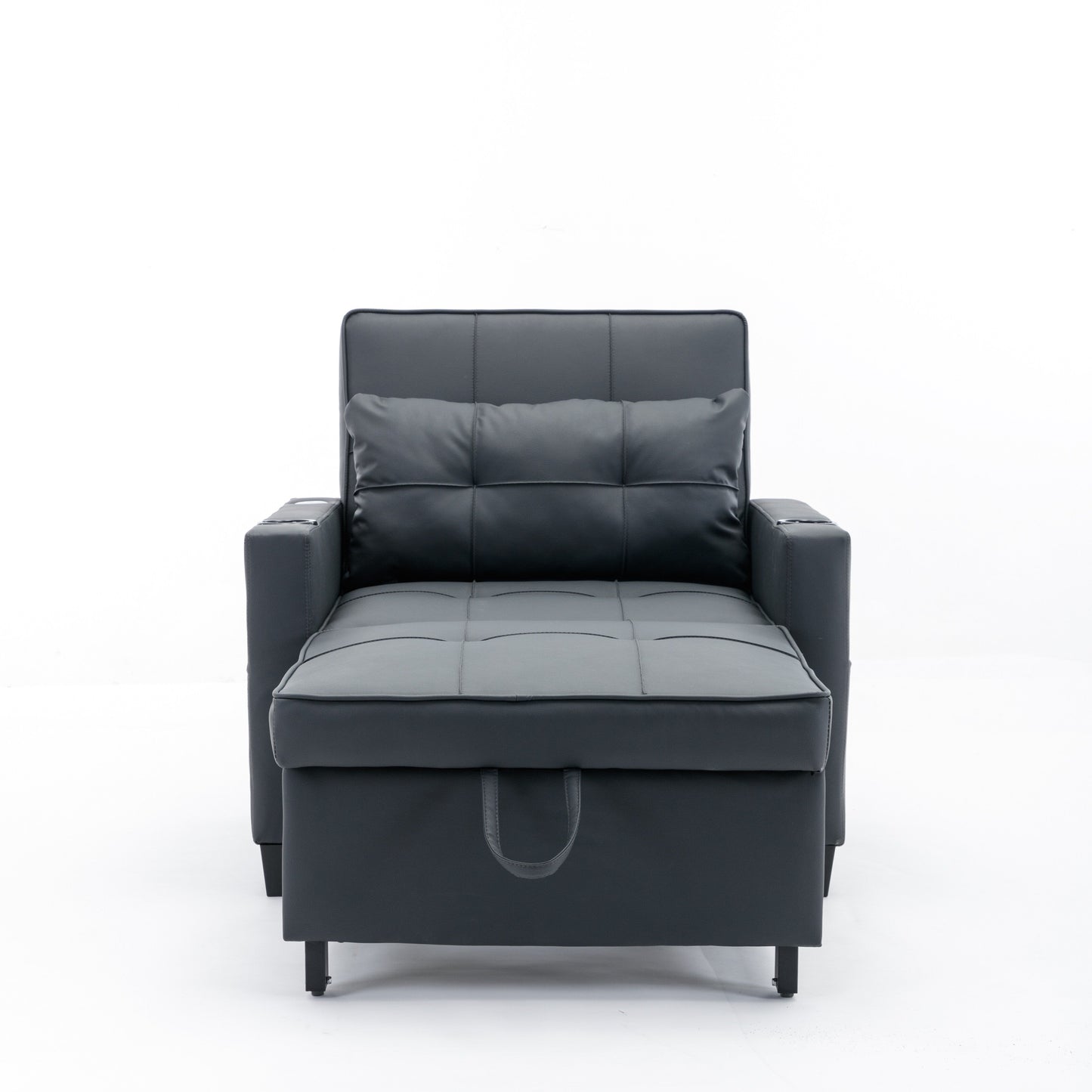 Divano letto singolo convertibile 3 in 1 in similpelle nera 68.12 con porte USB e resistente all'usura per il soggiorno