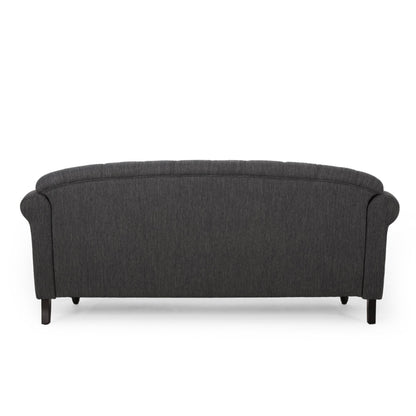 Divano a 3 posti in tessuto nero da 74'' con gambe in legno massello, finiture con borchie e design spazioso per il soggiorno