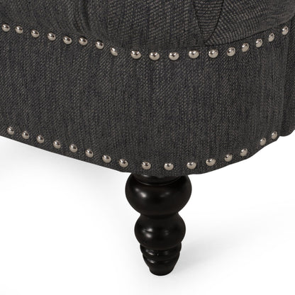 Divano a 3 posti in tessuto nero da 74'' con gambe in legno massello, finiture con borchie e design spazioso per il soggiorno