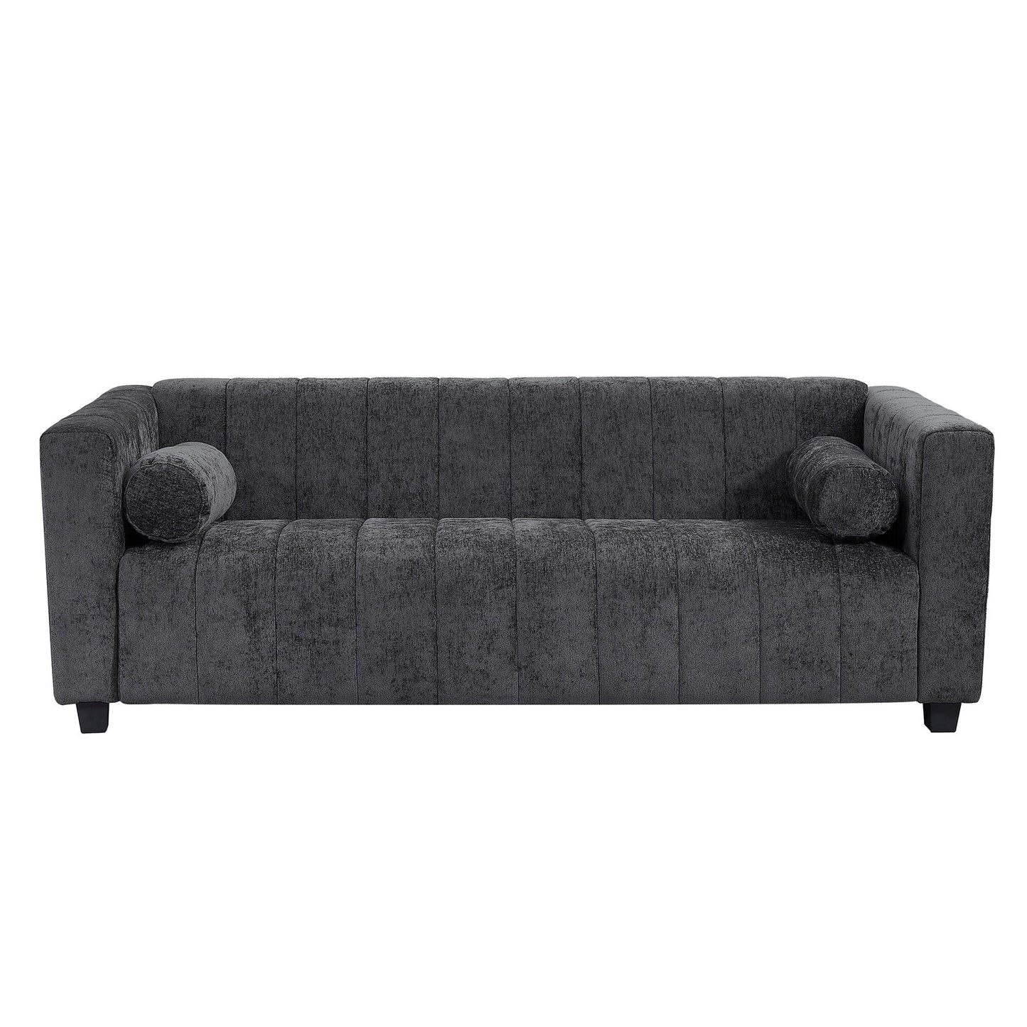 Divano a 3 posti imbottito in ciniglia nera da 78,7'' con seduta extra-large e cuscini rimovibili
