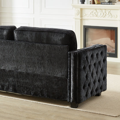 Divano letto a 3 posti in ciniglia nera 81 con borchie e materasso in memory foam per soggiorno