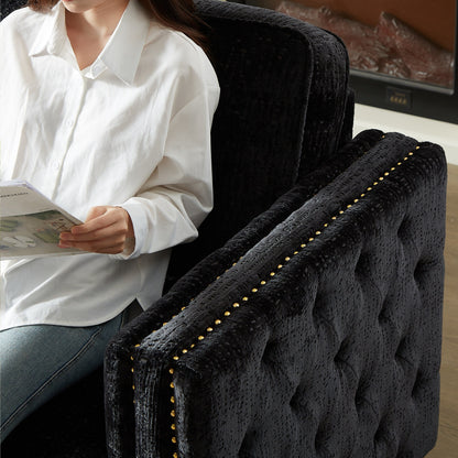 Divano letto a 3 posti in ciniglia nera 81 con borchie e materasso in memory foam per soggiorno