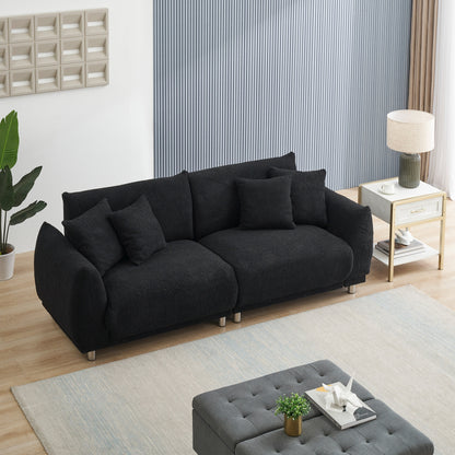 Divano compatto Teddy Wool a 3 posti da 86,6'' nero con rivestimento antimacchia, gambe in metallo e 4 cuscini