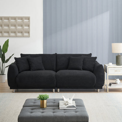 Divano compatto Teddy Wool a 3 posti nero da 86,6'': rivestimento antimacchia, gambe in metallo e 4 cuscini decorativi