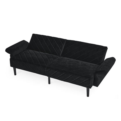 Divano letto futon trasformabile in velluto nero 87 con braccioli regolabili per soggiorno