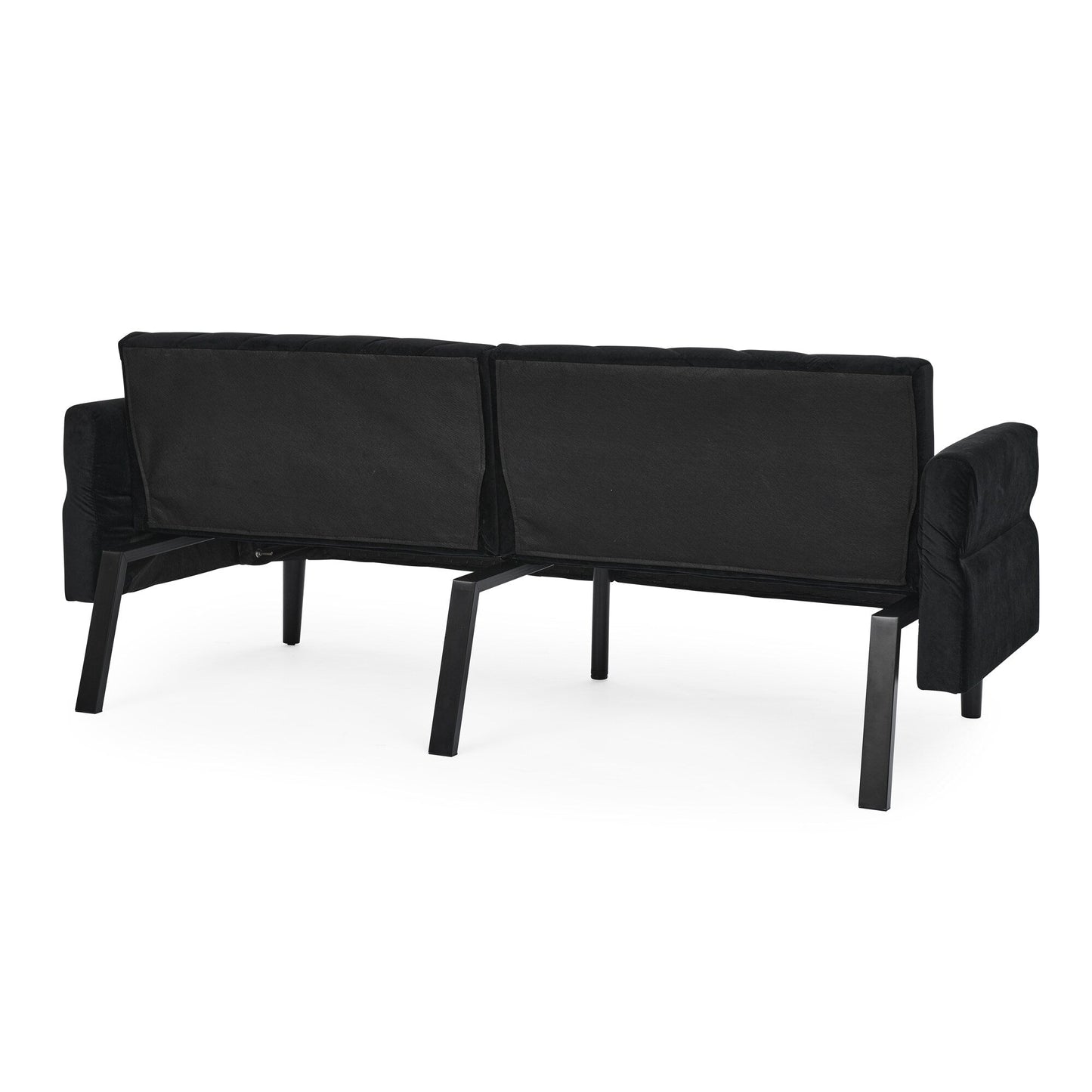Divano letto futon trasformabile in velluto nero 87 con braccioli regolabili per soggiorno