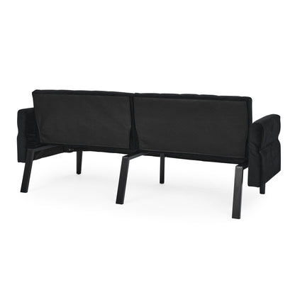 Divano letto futon trasformabile in velluto nero 87 con braccioli regolabili per soggiorno