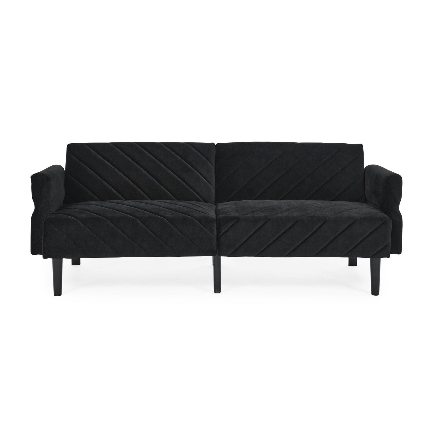 Divano letto futon trasformabile in velluto nero 87 con braccioli regolabili per soggiorno