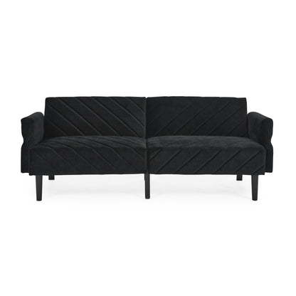 Divano letto futon trasformabile in velluto nero 87 con braccioli regolabili per soggiorno