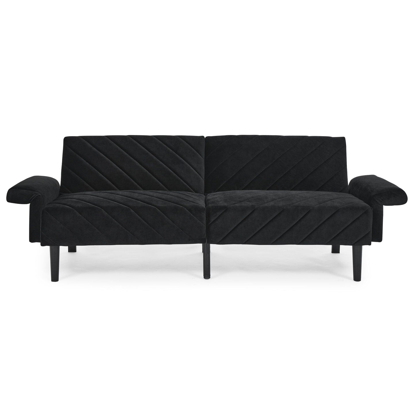 Divano letto futon trasformabile in velluto nero 87 con braccioli regolabili per soggiorno