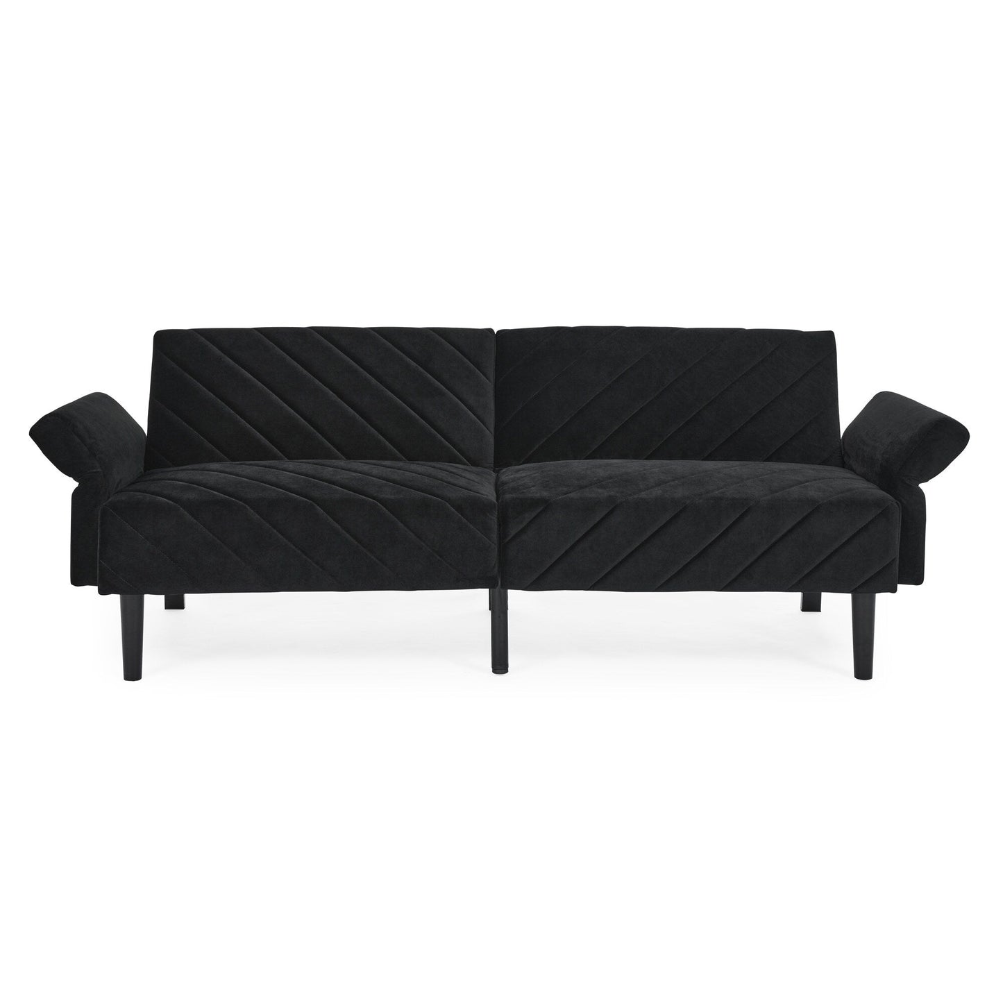 Divano letto futon trasformabile in velluto nero 87 con braccioli regolabili per soggiorno