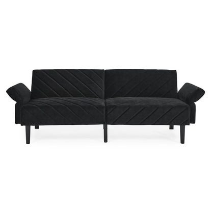 Divano letto futon trasformabile in velluto nero 87 con braccioli regolabili per soggiorno