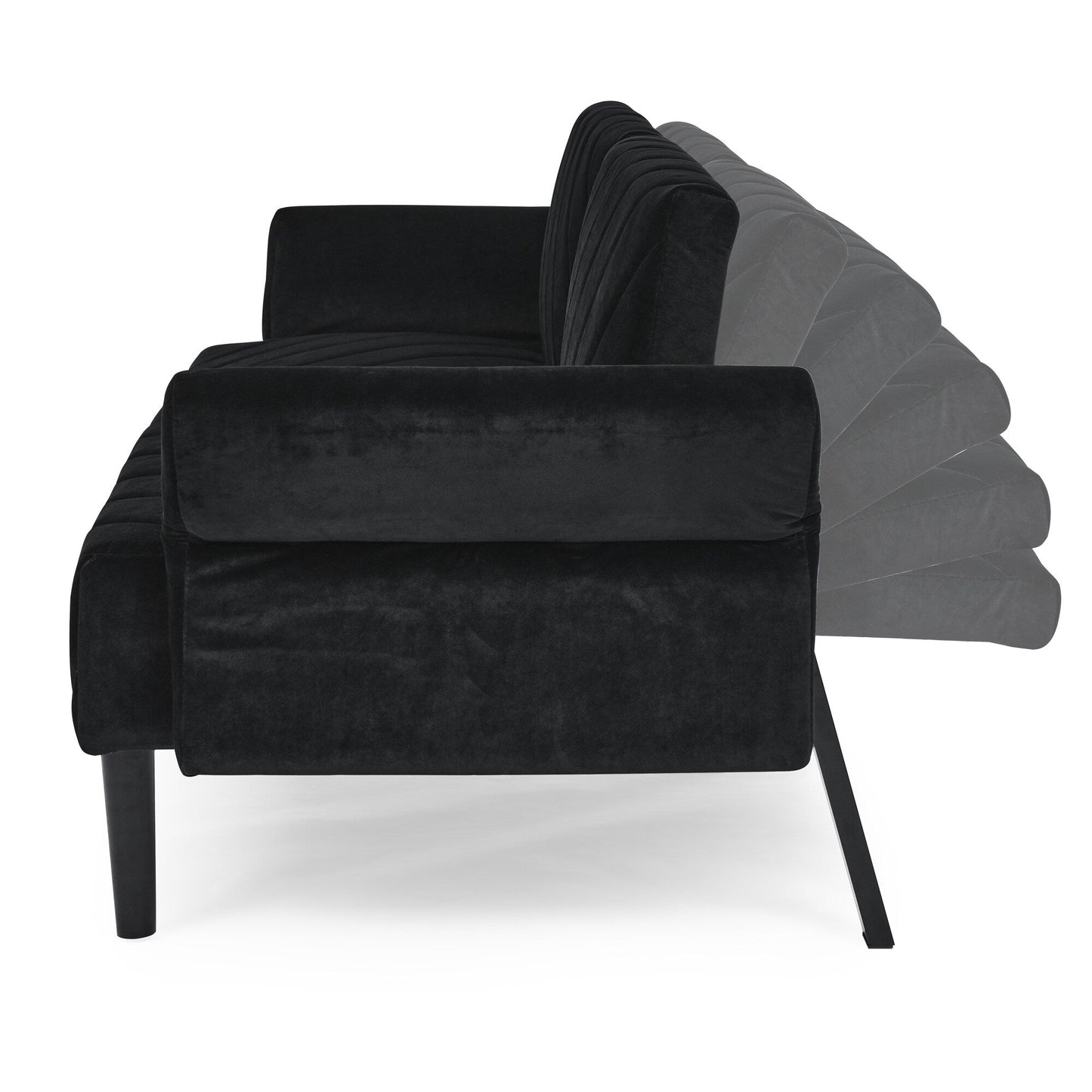 Divano letto futon trasformabile in velluto nero 87 con braccioli regolabili per soggiorno