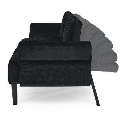 Divano letto futon trasformabile in velluto nero 87 con braccioli regolabili per soggiorno