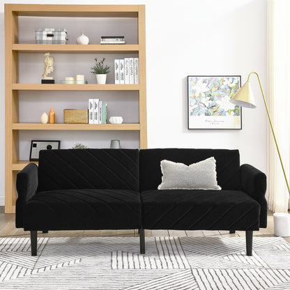 Divano letto futon trasformabile in velluto nero 87 con braccioli regolabili per soggiorno