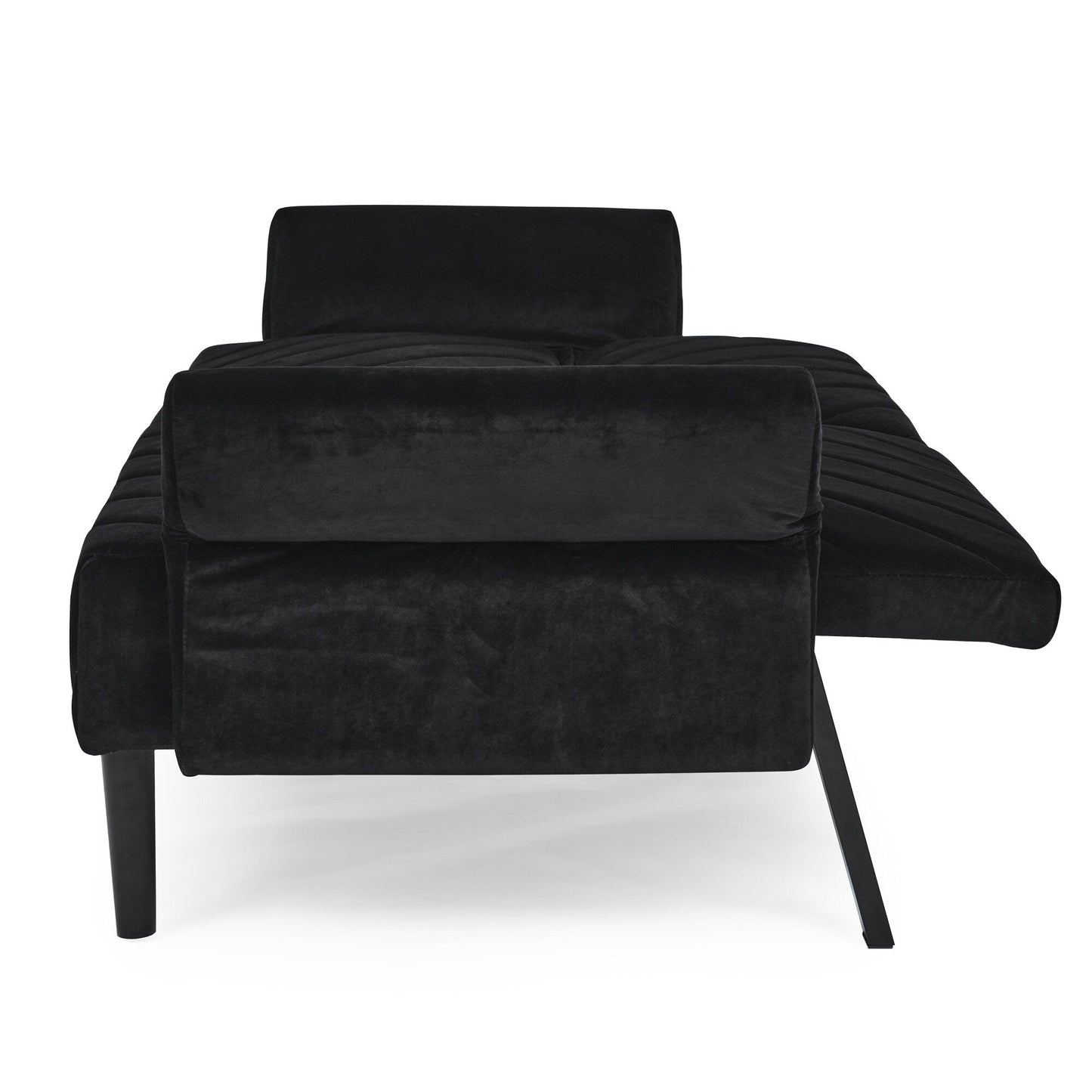 Divano letto futon trasformabile in velluto nero 87 con braccioli regolabili per soggiorno