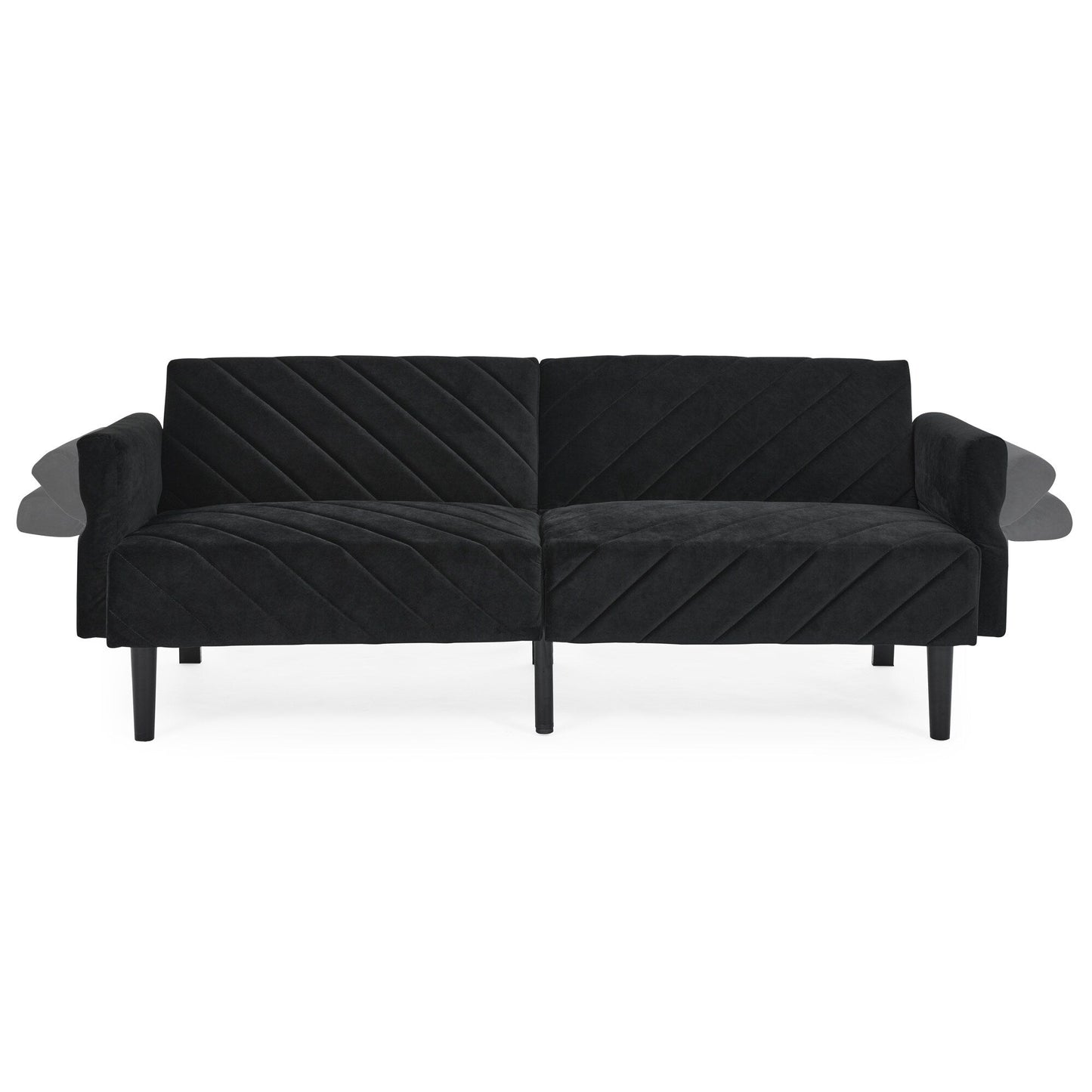 Divano letto futon trasformabile in velluto nero 87 con braccioli regolabili per soggiorno