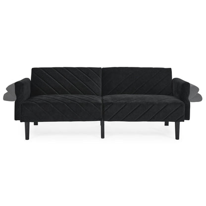 Divano letto futon trasformabile in velluto nero 87 con braccioli regolabili per soggiorno