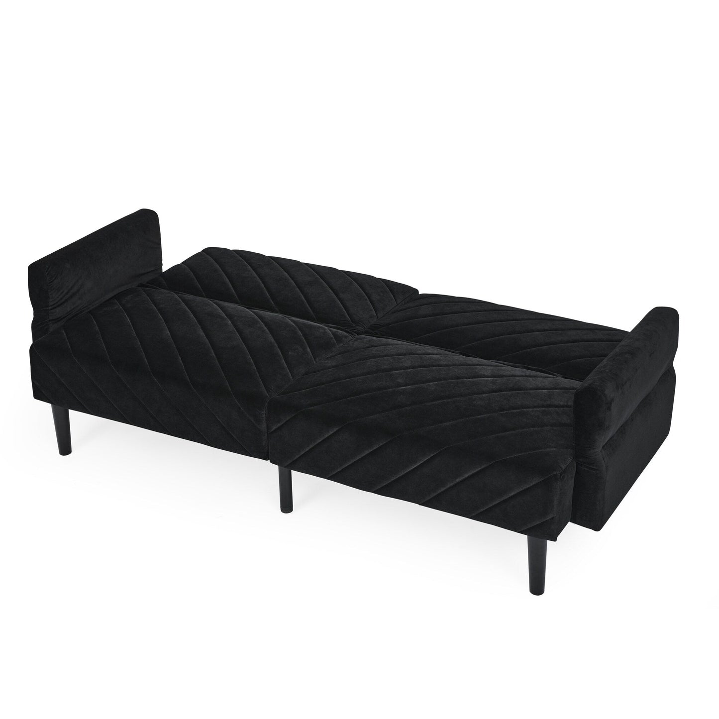 Divano letto futon trasformabile in velluto nero 87 con braccioli regolabili per soggiorno