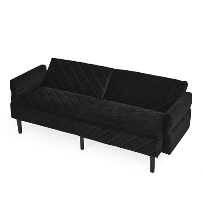 Divano letto futon trasformabile in velluto nero 87 con braccioli regolabili per soggiorno