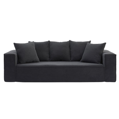Divano a 3 posti in velluto a coste nero da 88,97'' con 5 cuscini, design modulare elegante per soggiorno moderno